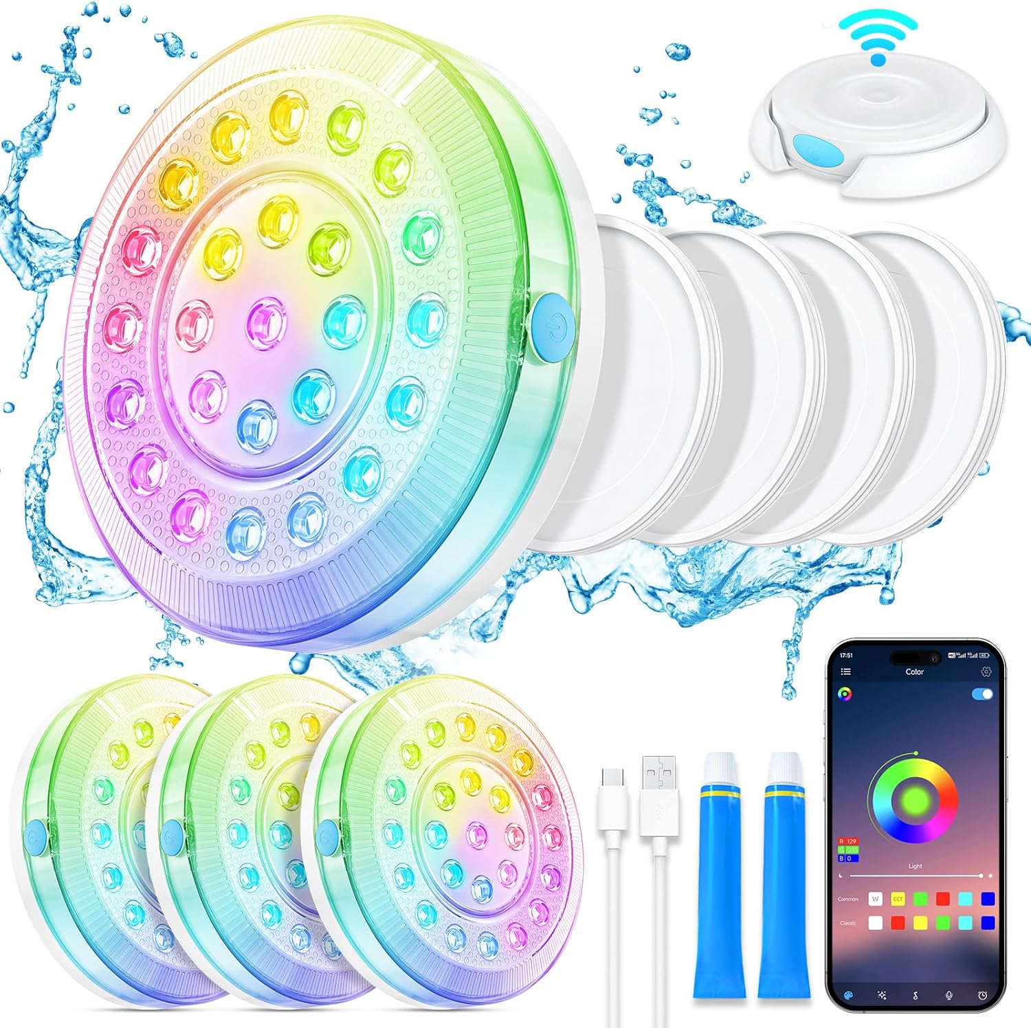 Homly Rechargeable Submersible Pool Lights with APP Control