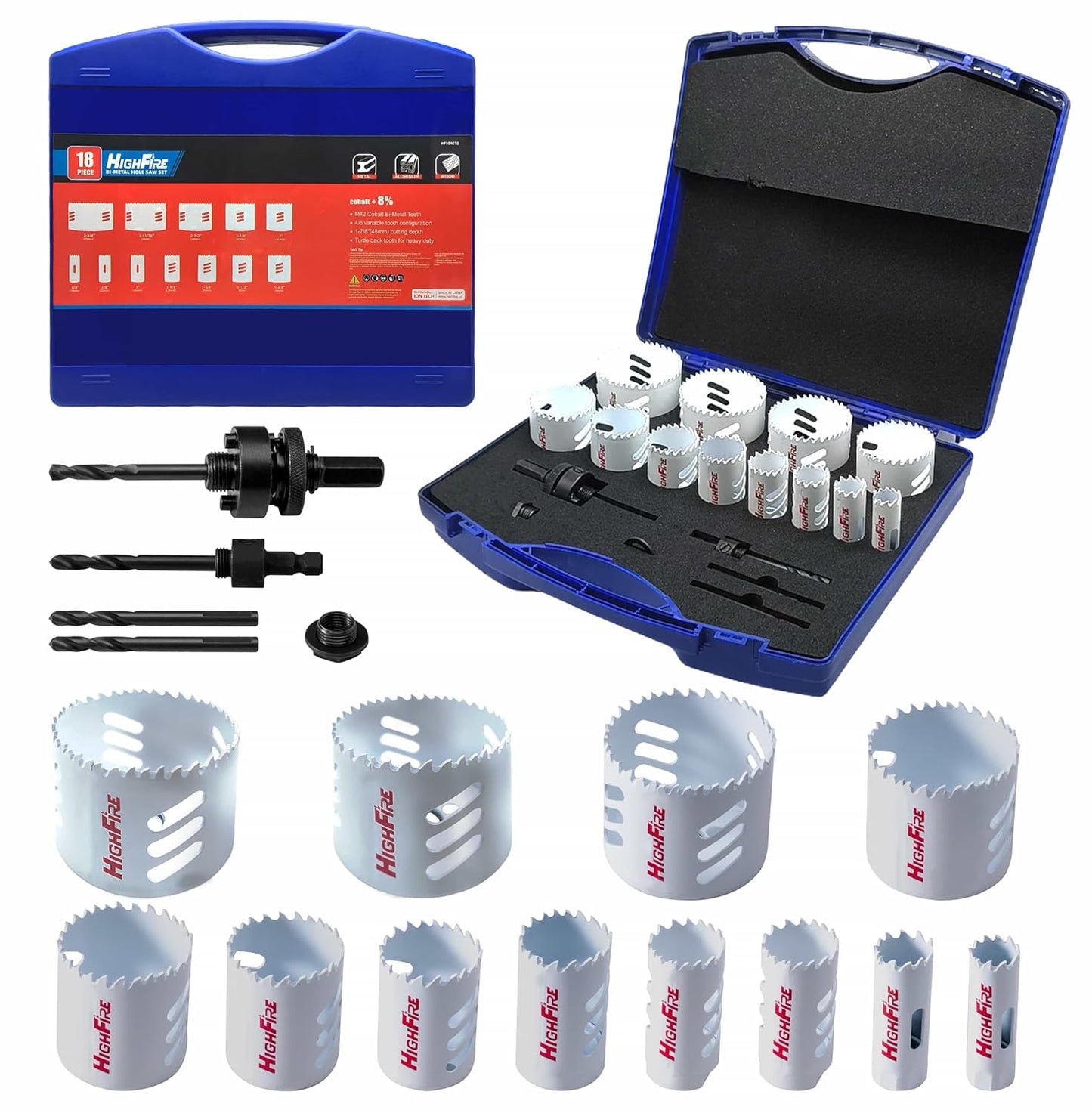 18pcs Bi-Metal Hole Saw Set for Hard Metal and Plastics