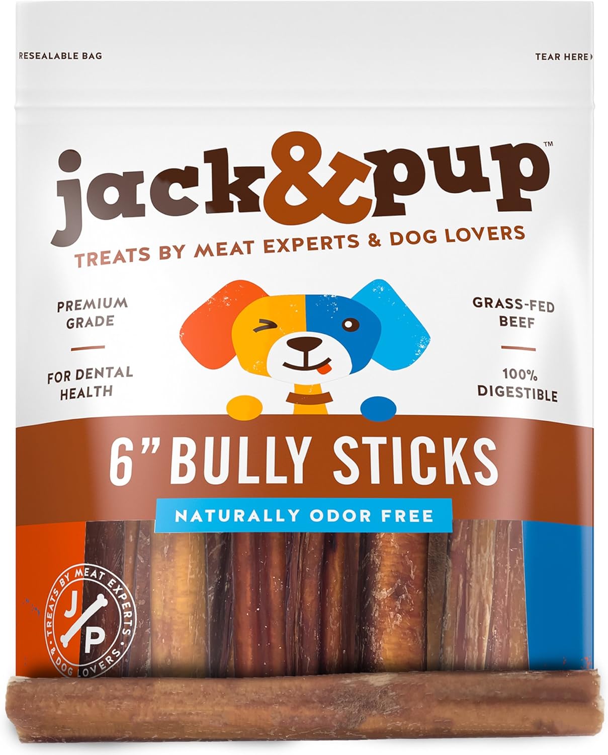 Thick Odor Free Bully Sticks for Medium Dogs - 15 Pack