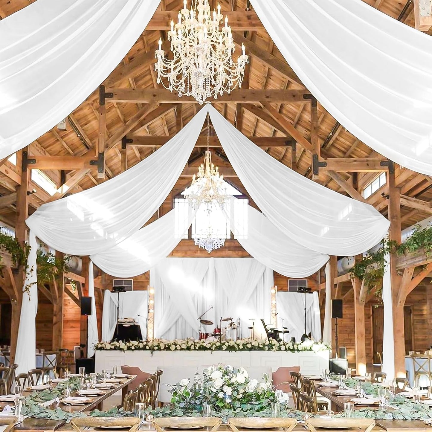 4 Panels White Wedding Ceiling Drapes for Elegant Decor