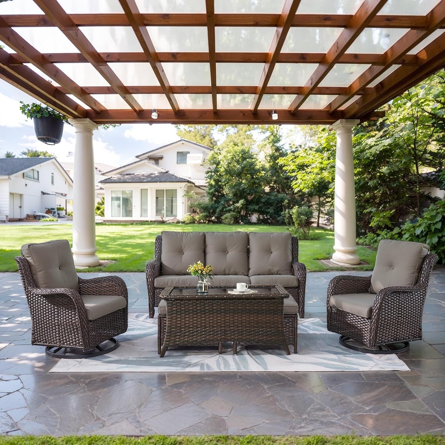 Wicker Outdoor Furniture Set - 6 Piece Patio Conversation Set