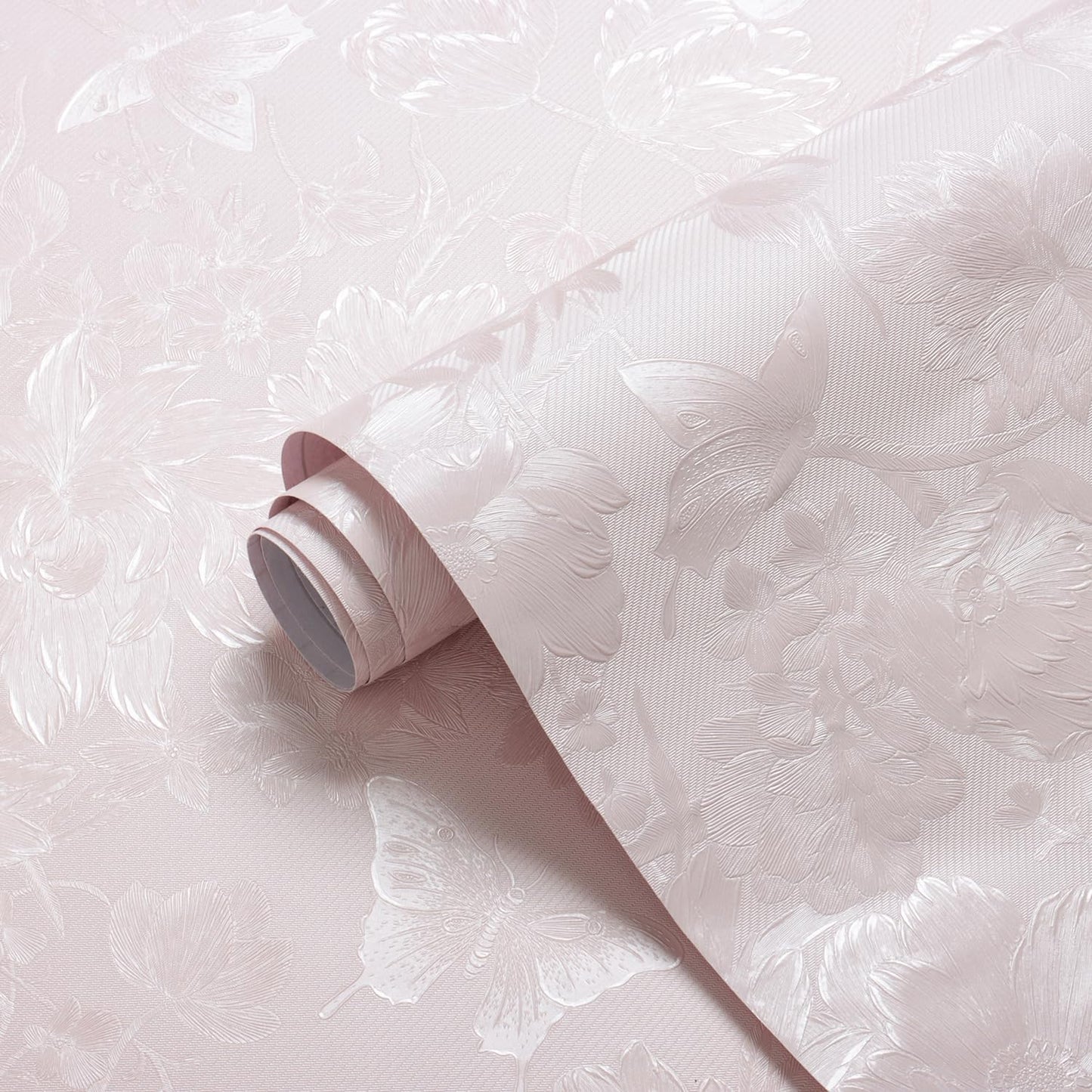 Erfoni Pink Floral Embossed Wallpaper for Bedroom Decor