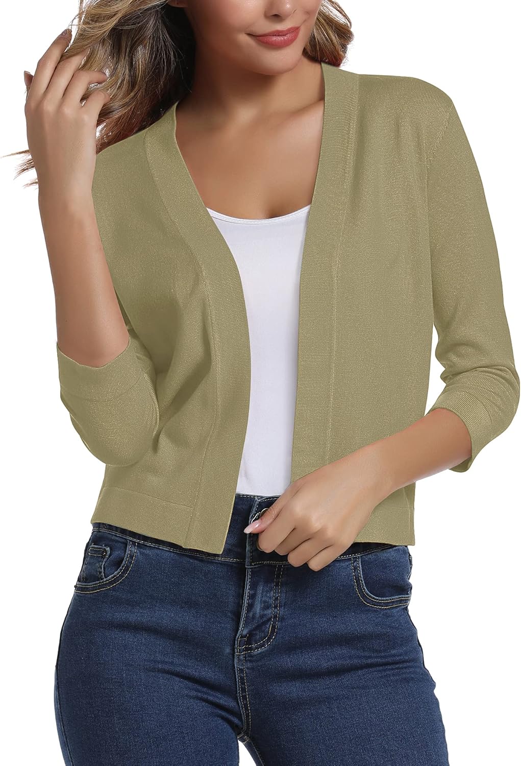 Urban CoCo Women's 3/4 Sleeve Cropped Cardigan for Elegance