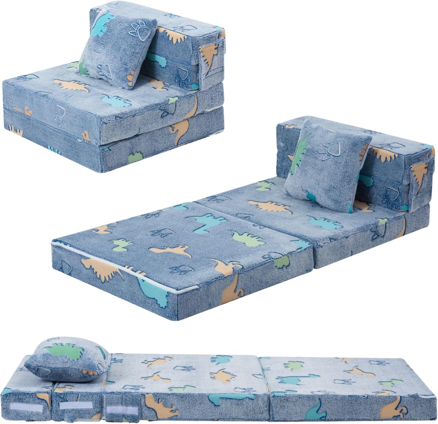 MeMoreCool Foldable Futon Chair Bed for Kids - Glow Tri-fold Sofa