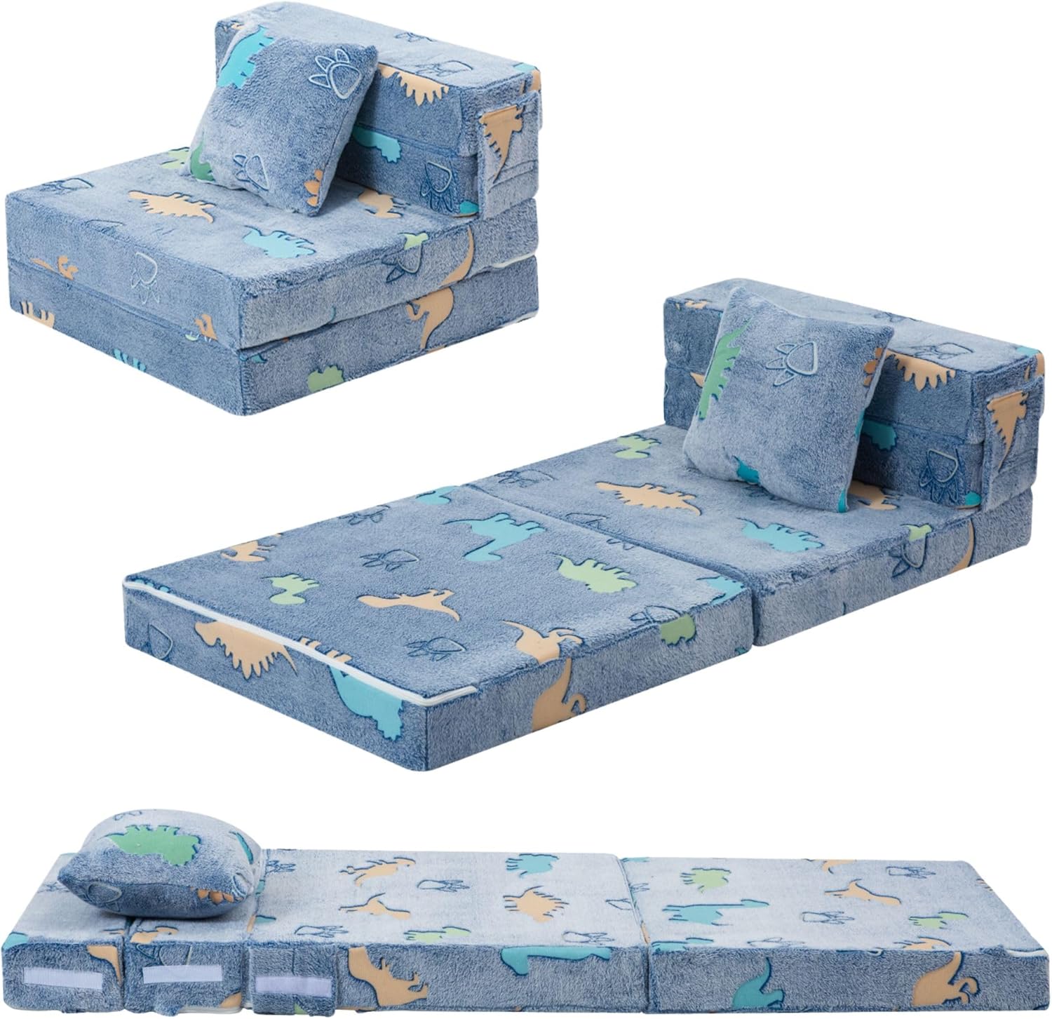 MeMoreCool Foldable Futon Chair Bed for Kids - Glow Tri-fold Sofa