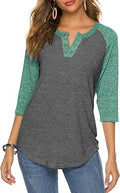 HOCOSIT Women's Raglan Round Neck Button Henley Top - Lightweight
