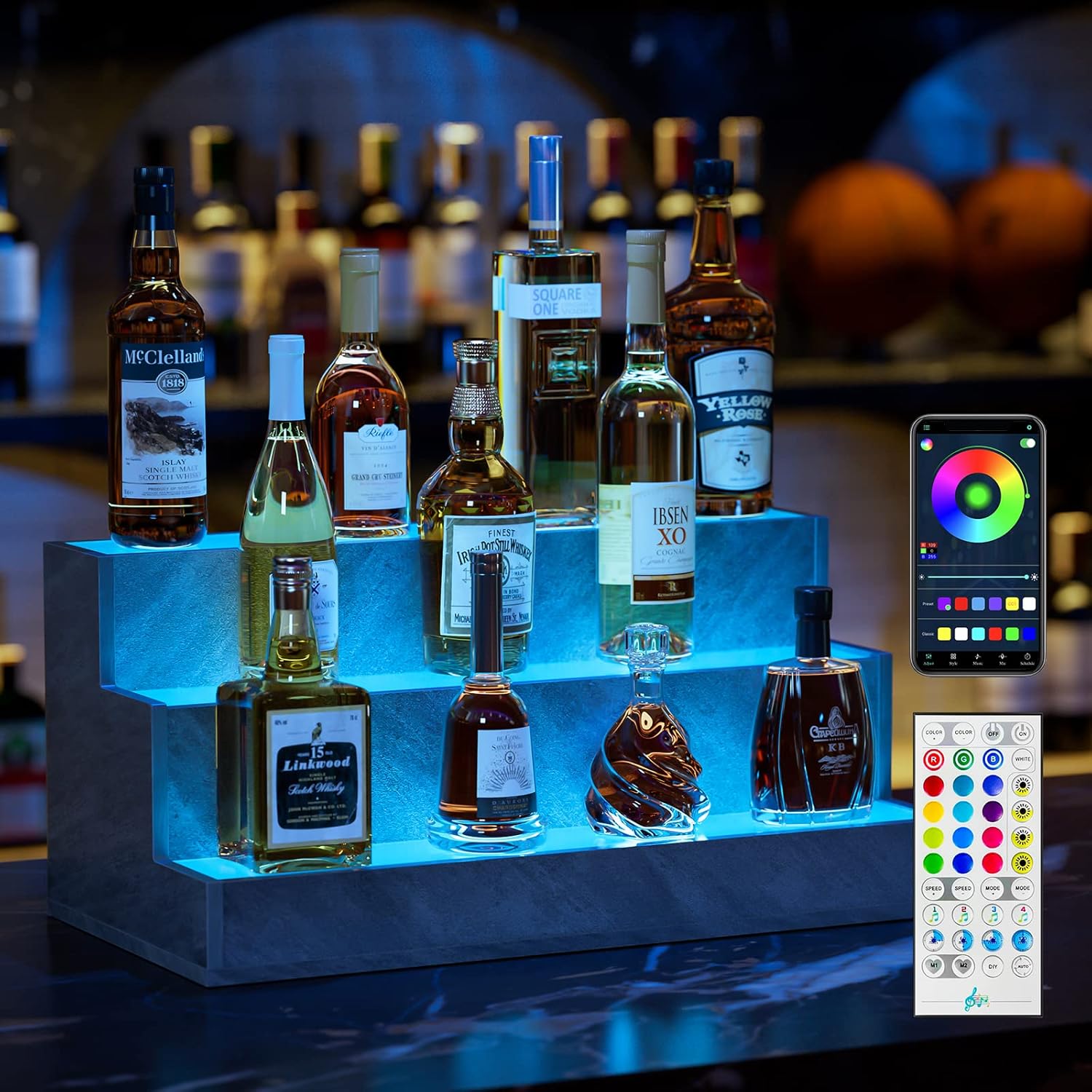 LED Lighted Liquor Bottle Display Shelf for Home Bar Fun