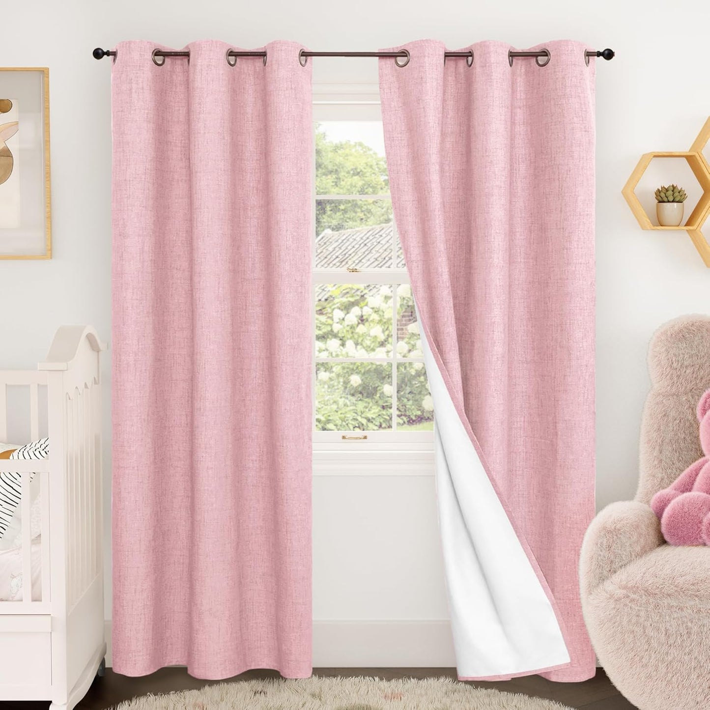 Baby Pink Linen Blackout Curtains for Living Room & Nursery