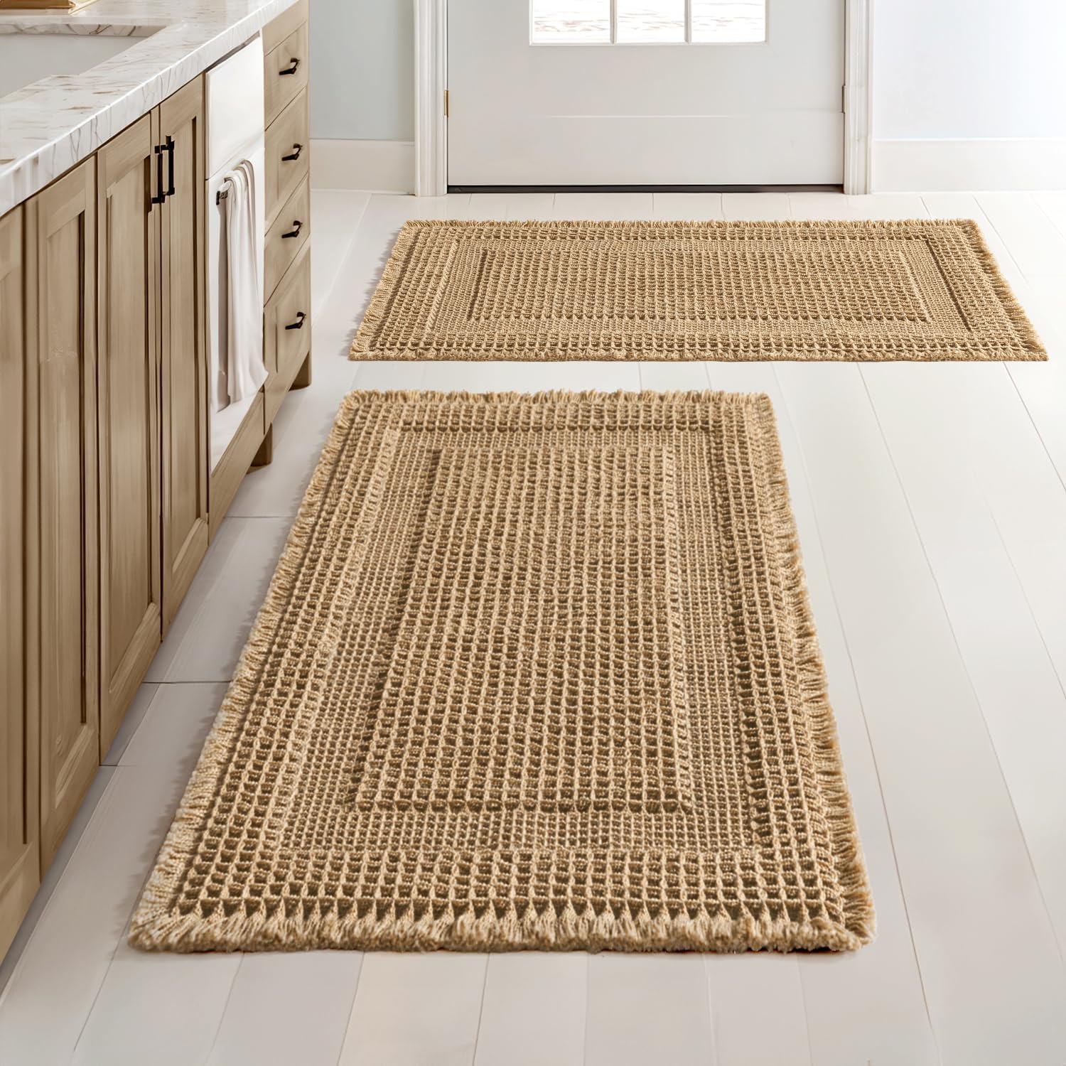 MIULEE Set of 2 Waffle Bathroom Rugs for Comfort and Safety