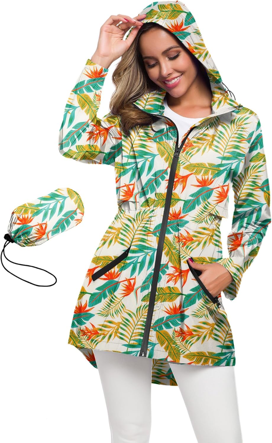 Avoogue Women's Long Raincoat with Hood - Lightweight Windbreaker
