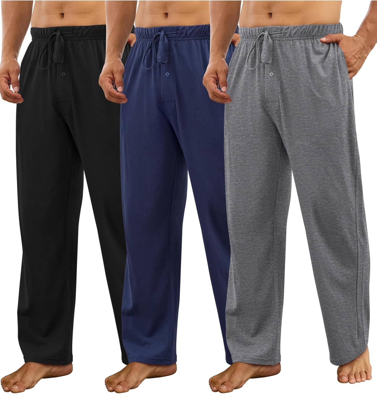 Mens Cotton Pajama Pants - Lightweight Lounge Pj Bottoms Set