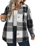 IN'VOLAND Plus Size Plaid Shacket Button Down Flannel Jacket - Cozy