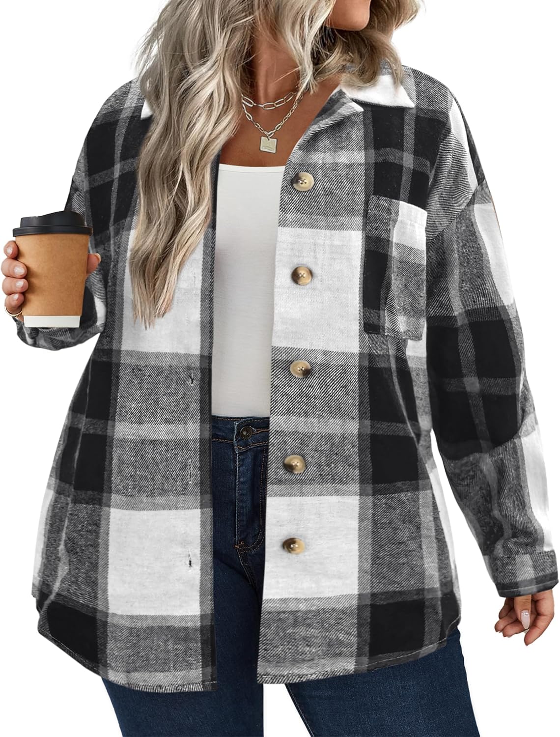 Plus Size Plaid Shacket for Women - Stylish and Versatile Wear