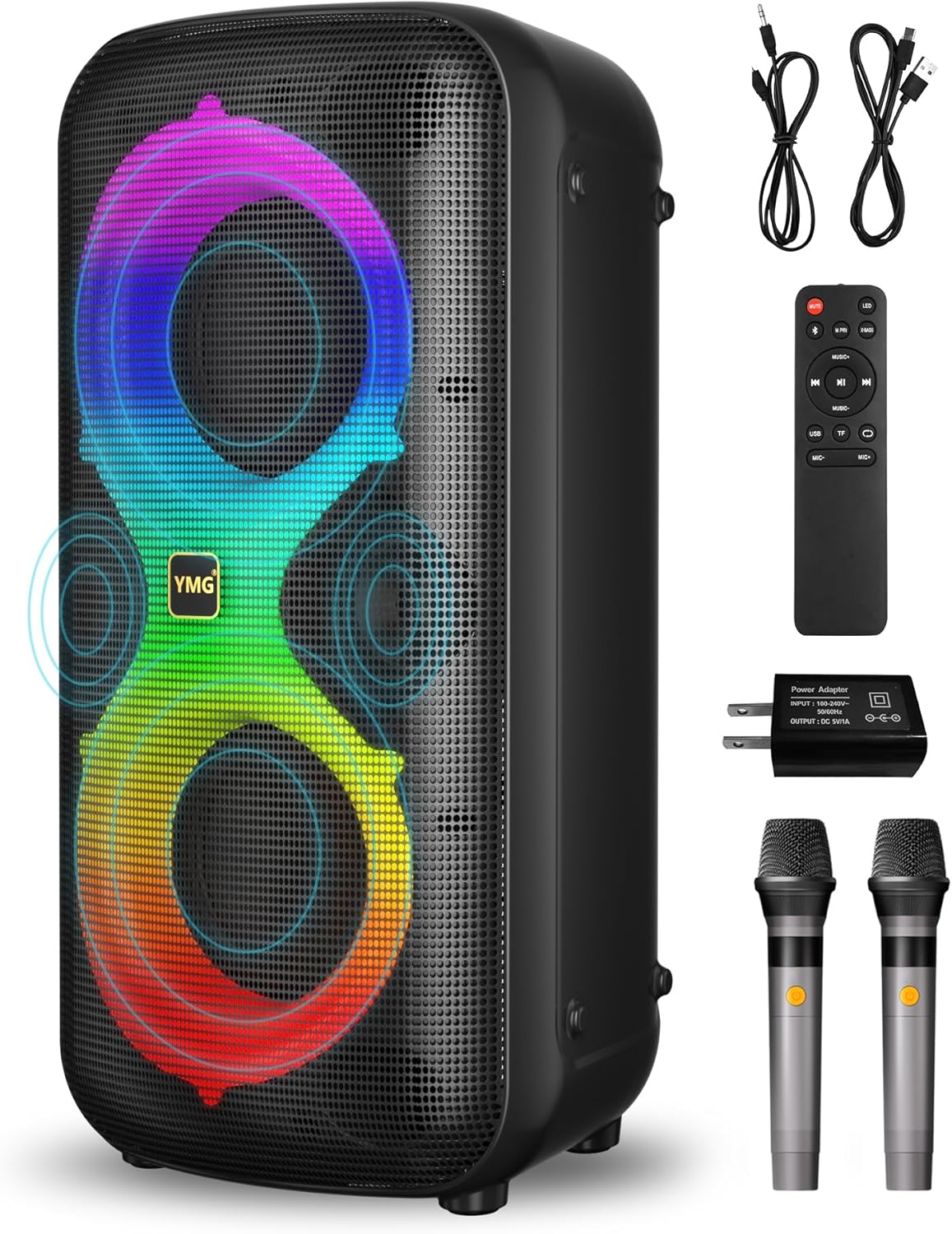 YMG Karaoke Machine with 2 Wireless Microphones for Parties