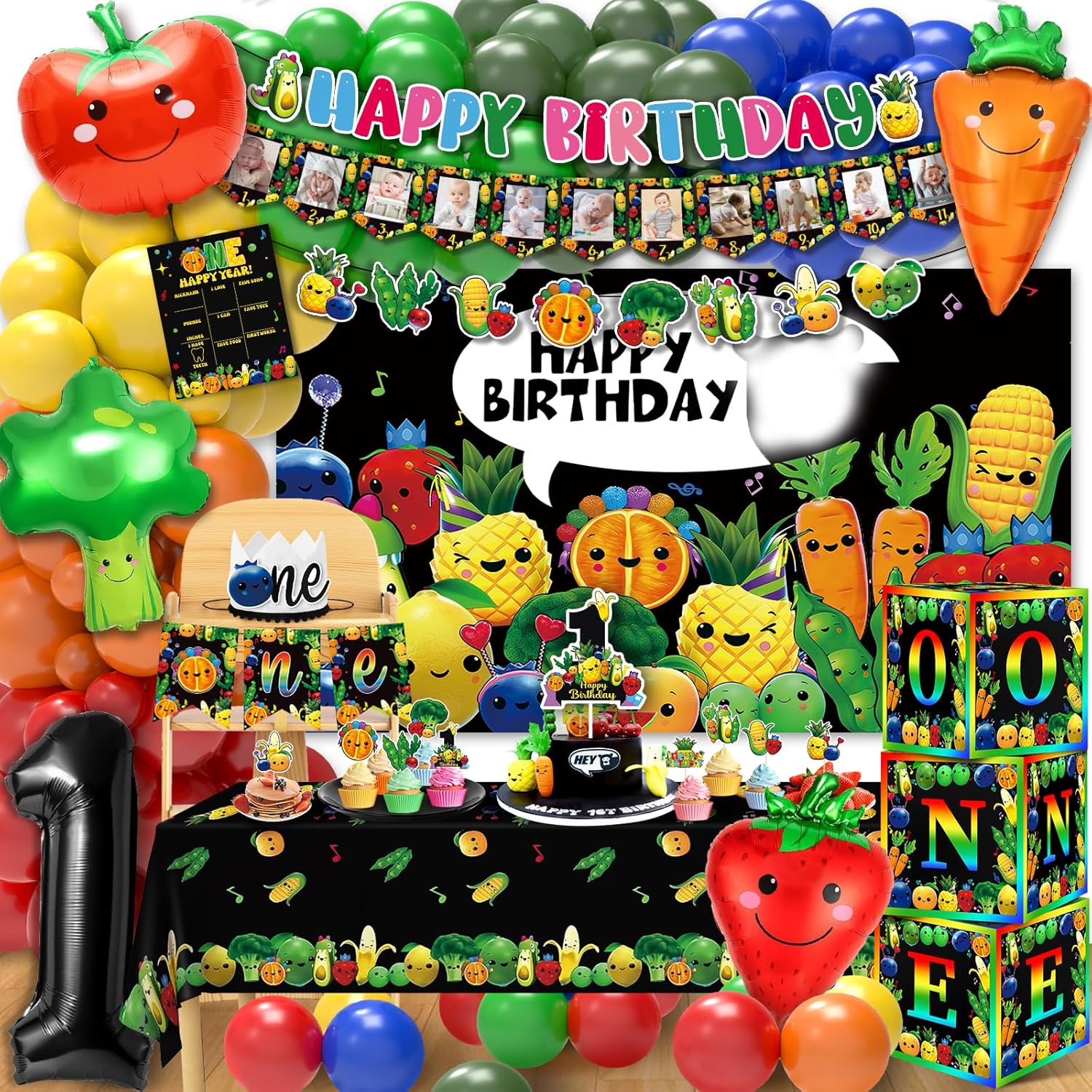 NANAGALI Hey One Bear Sensory Fruit Birthday Decorations Set