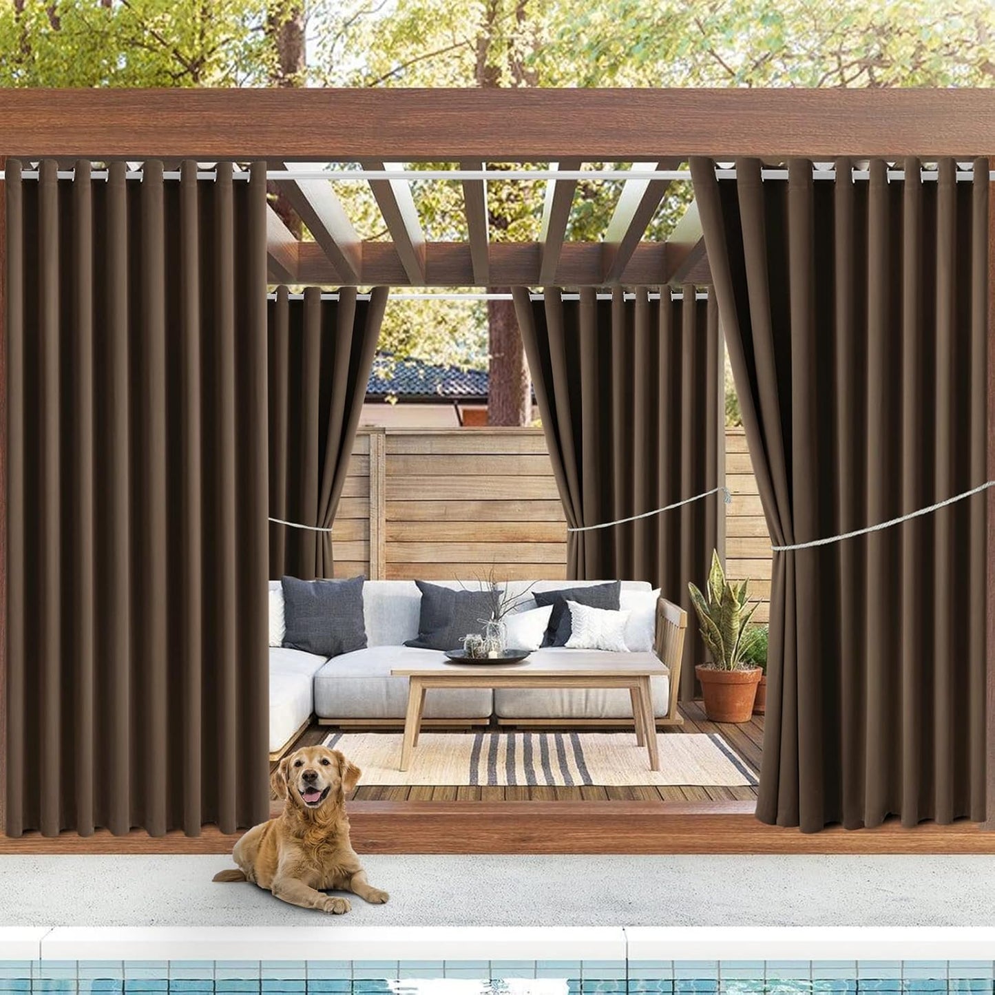 Waterproof Outdoor Curtain Panels for Sunlight Blocking Privacy