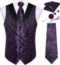 Mens Purple Paisley Waistcoat and Necktie Set - 7PC Formal Vest