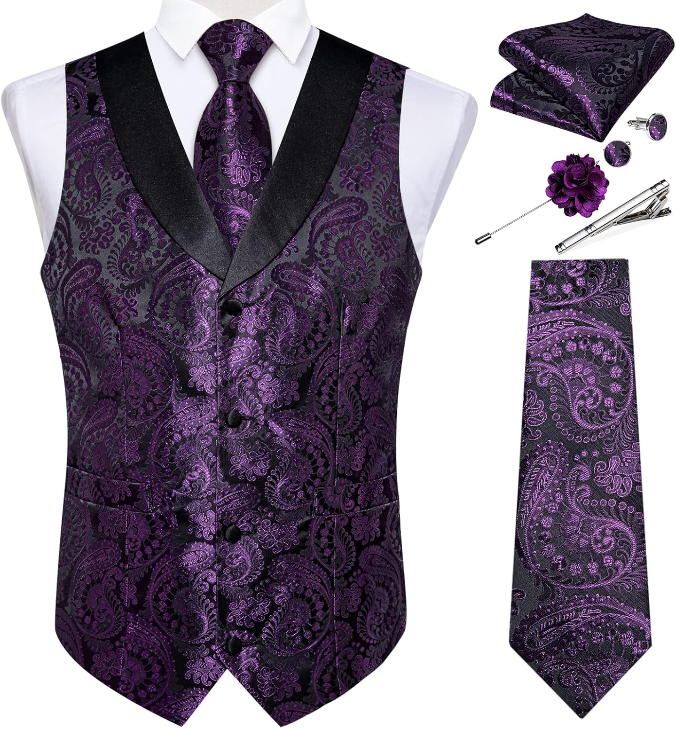 DiBanGu Mens Paisley Suit Vest Set for Weddings and Parties