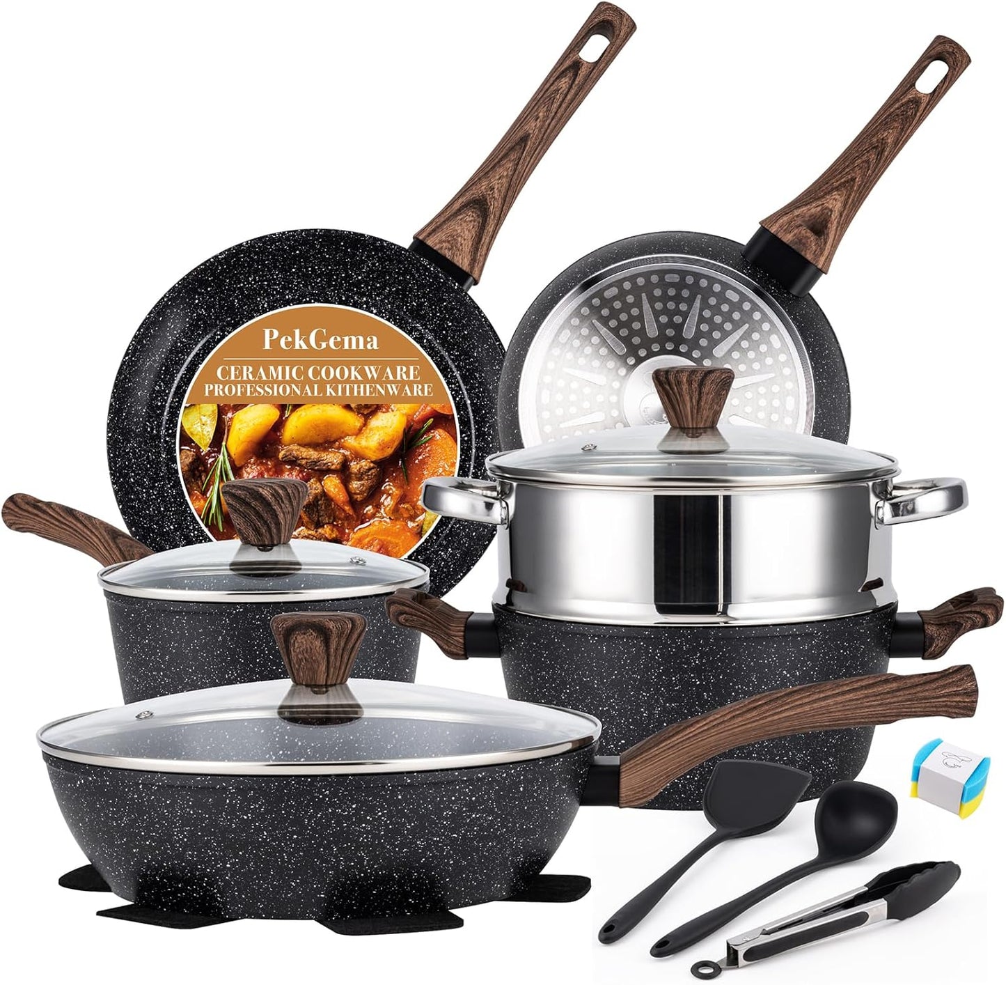 PekGema 14 Pcs Ceramic Cookware Set for Healthy Cooking