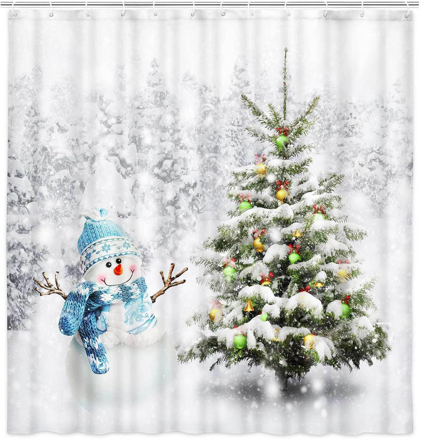 Festive Snowman Shower Curtain Set - 72X72 Bathroom Decor