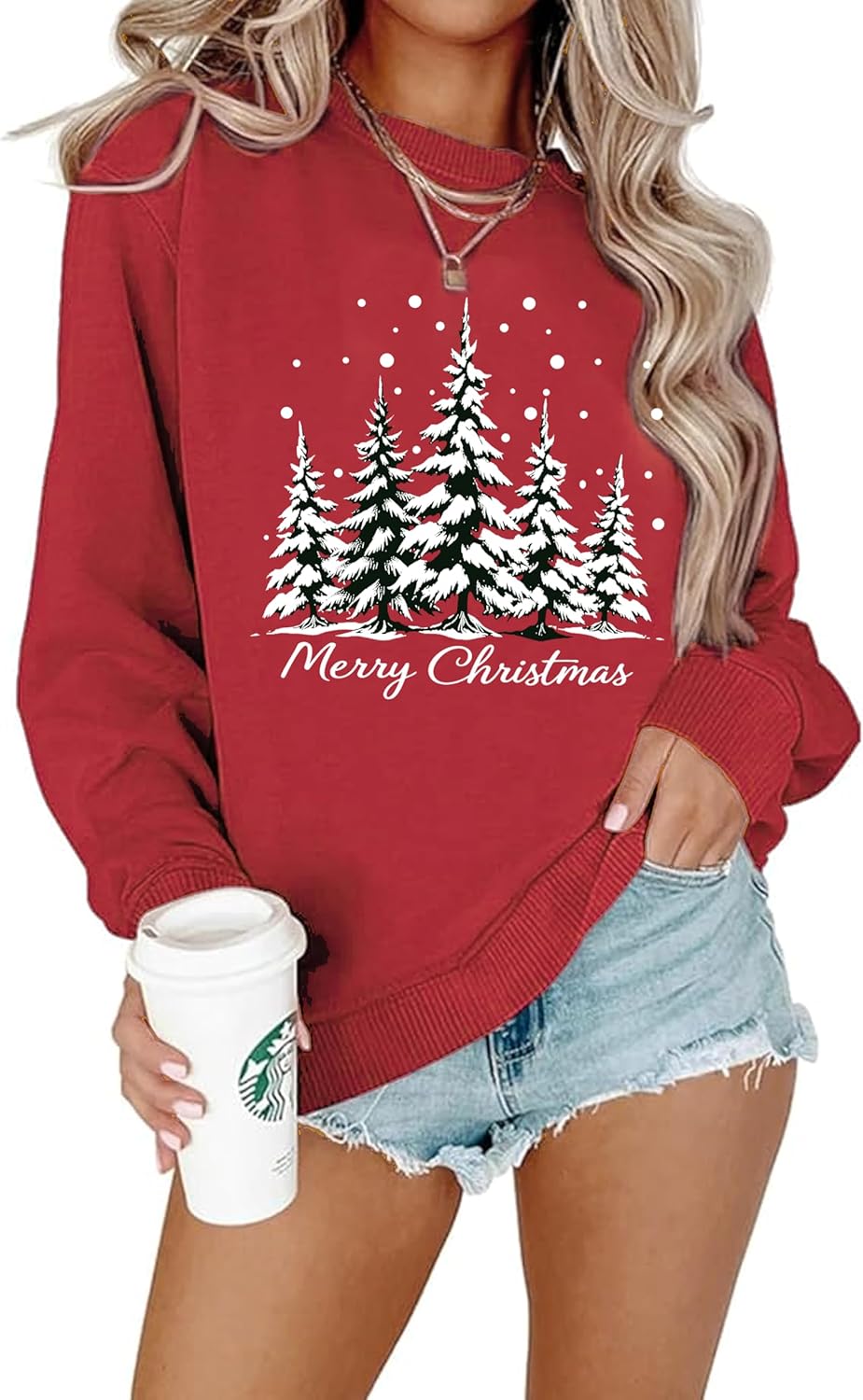 Womens Christmas Sweatshirt with Tree Graphic for Holiday Cheer