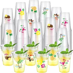 200 Pieces 16oz Hawaiian Luau Party Disposable Plastic Cups
