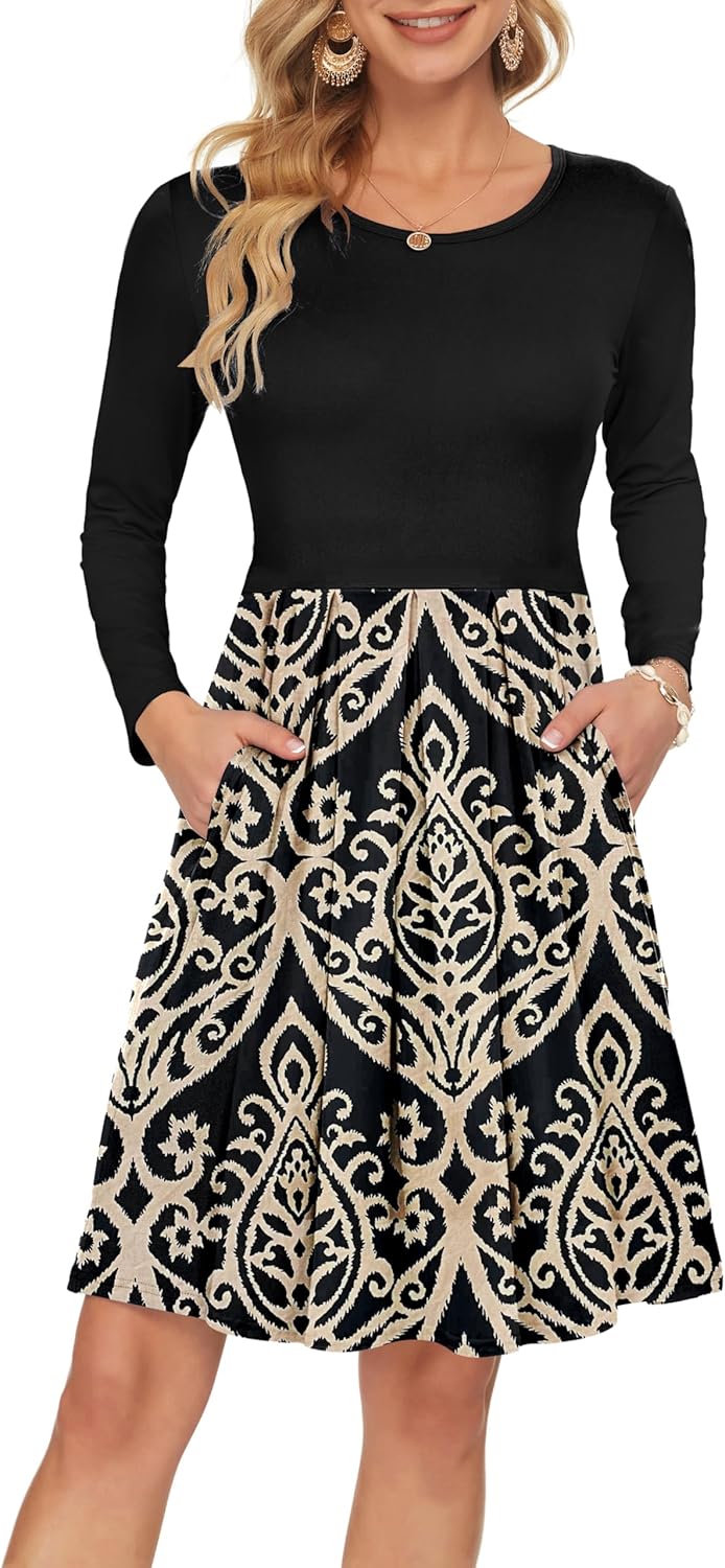 AUSELILY Women's Long Sleeve Fall Dress with Pockets 2025 New
