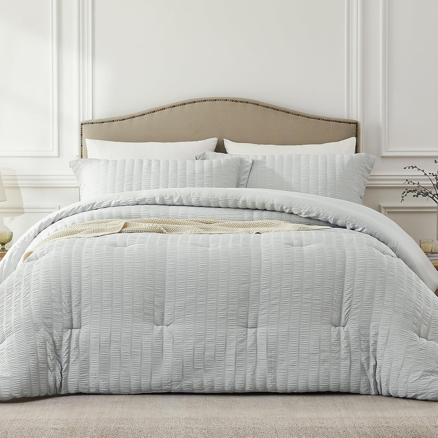 Light Grey Twin Comforter Set - Cozy Seersucker Bedding Set
