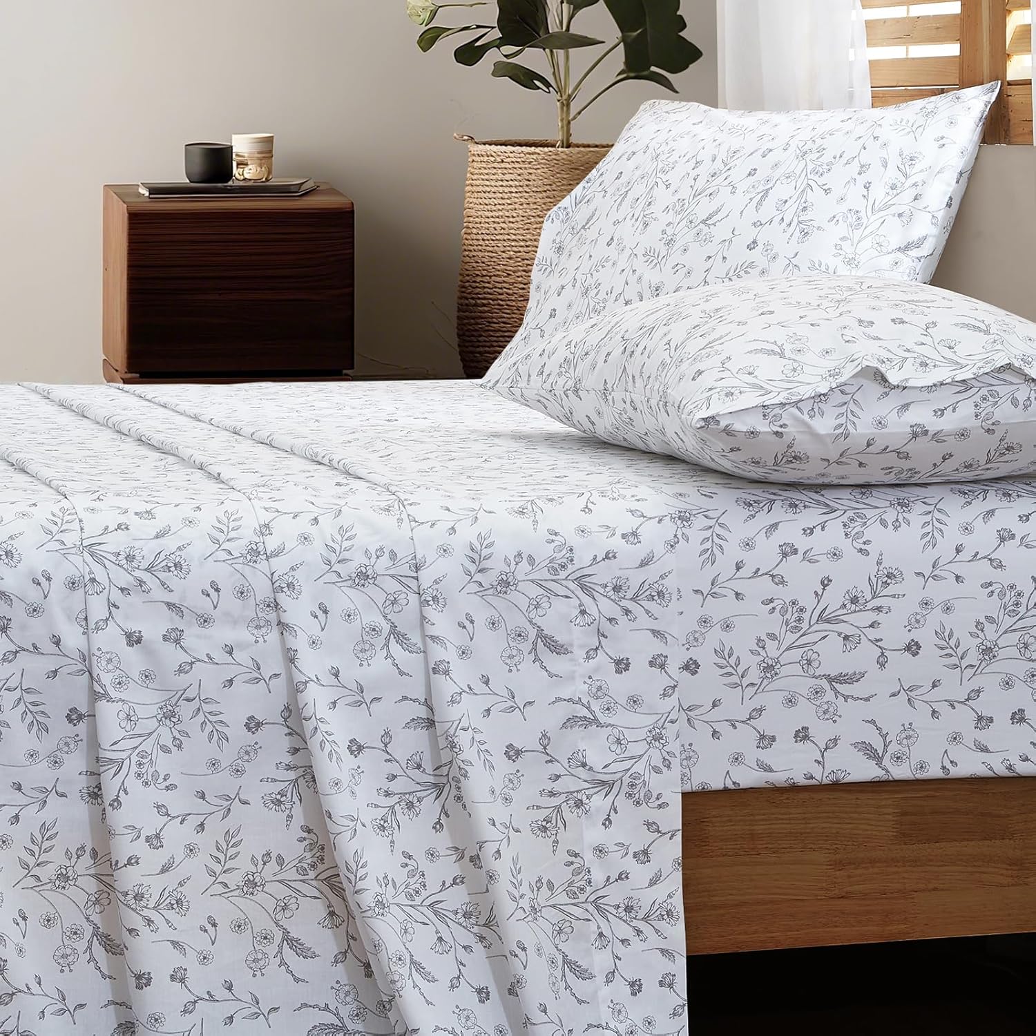 HYPREST 100% Cotton King Sheets Set with Floral Pattern Design