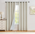 Beige Full Blackout Linen Texture Curtains 50in x 95in - 2 Panels