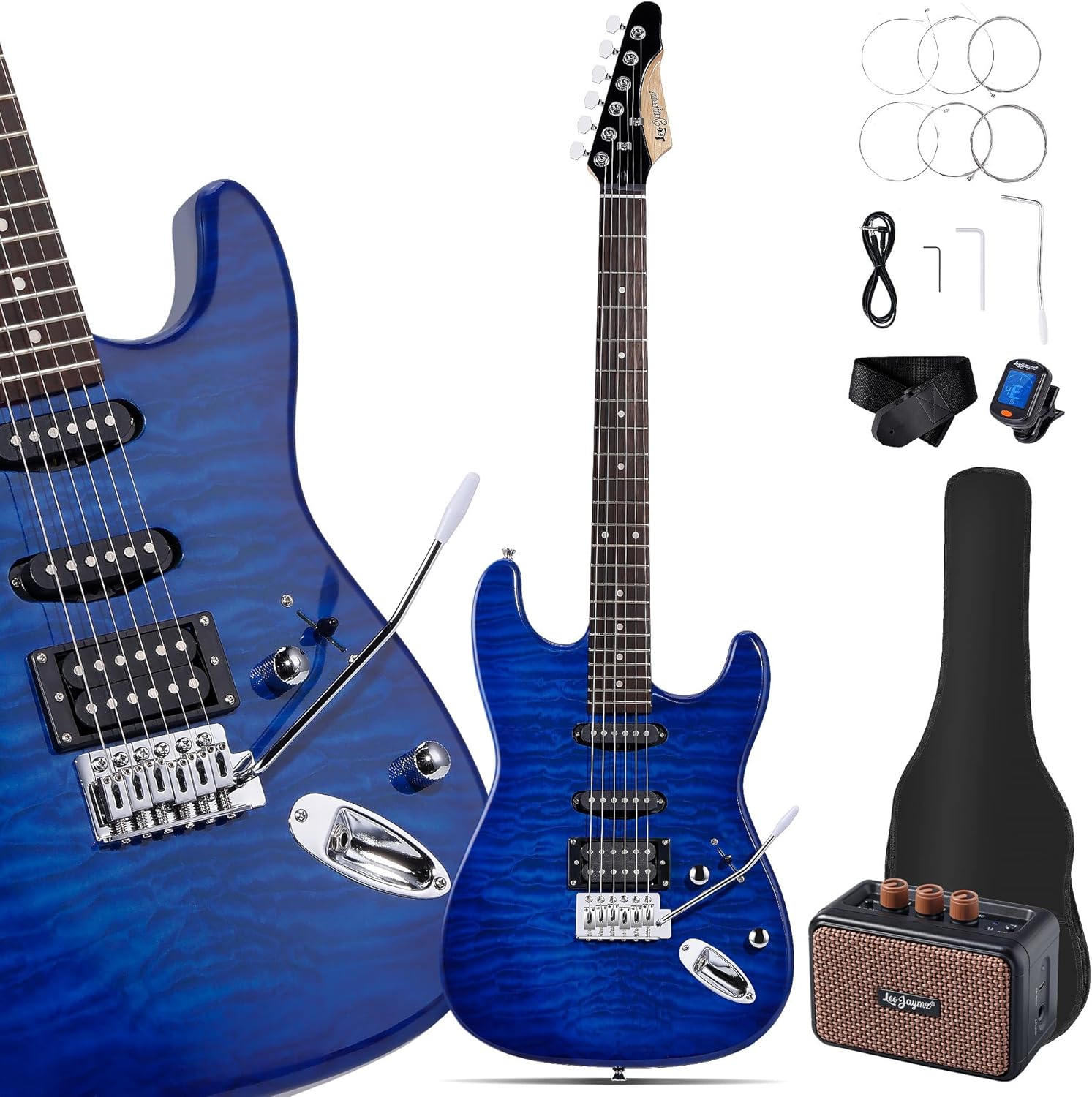 39in Full Size ST Style Electric Guitar Starter Kit for Beginners