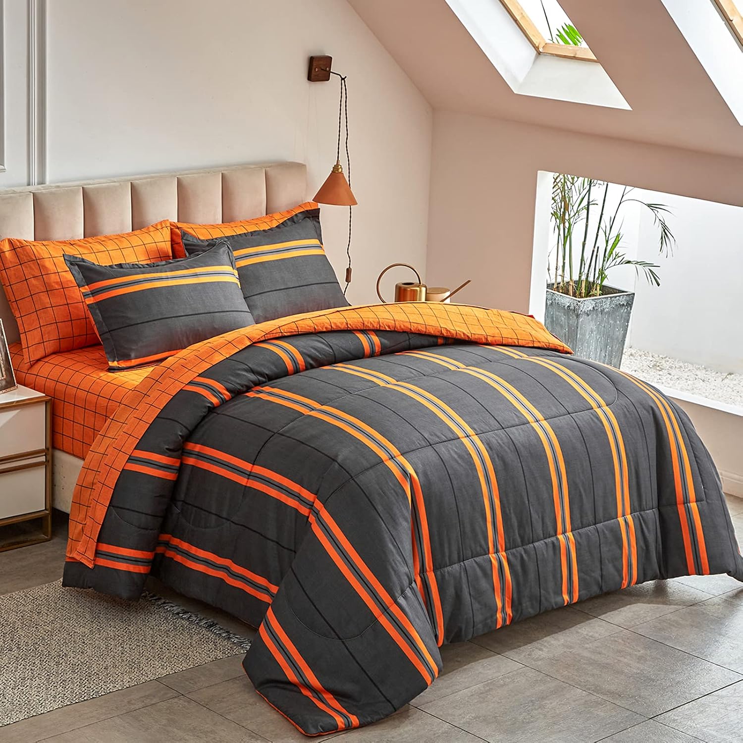 Boho Striped Halloween Bed in a Bag 7 Pieces Queen Size Set