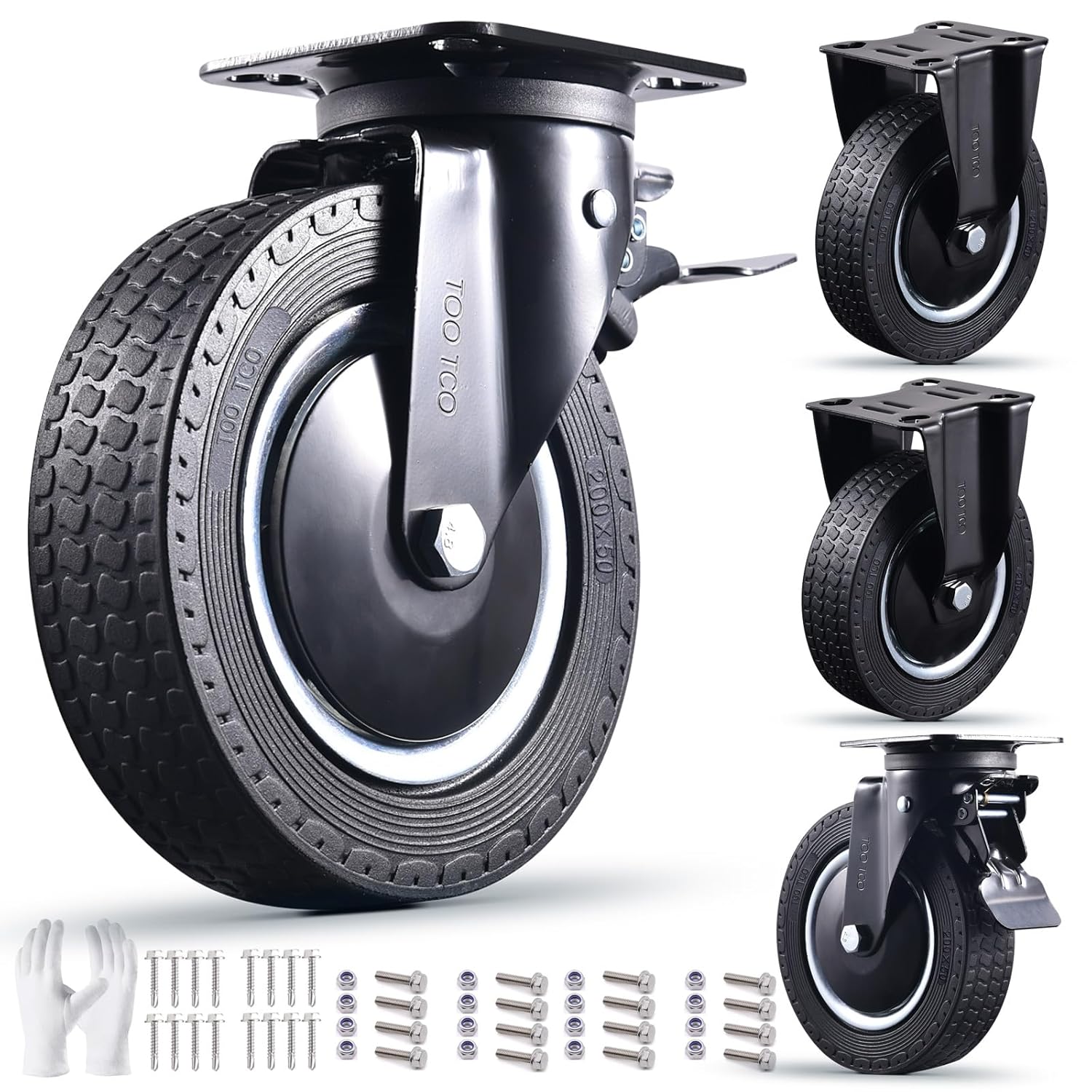 Rigid 8 Inch Caster Wheels Set of 4 for Heavy Duty Use