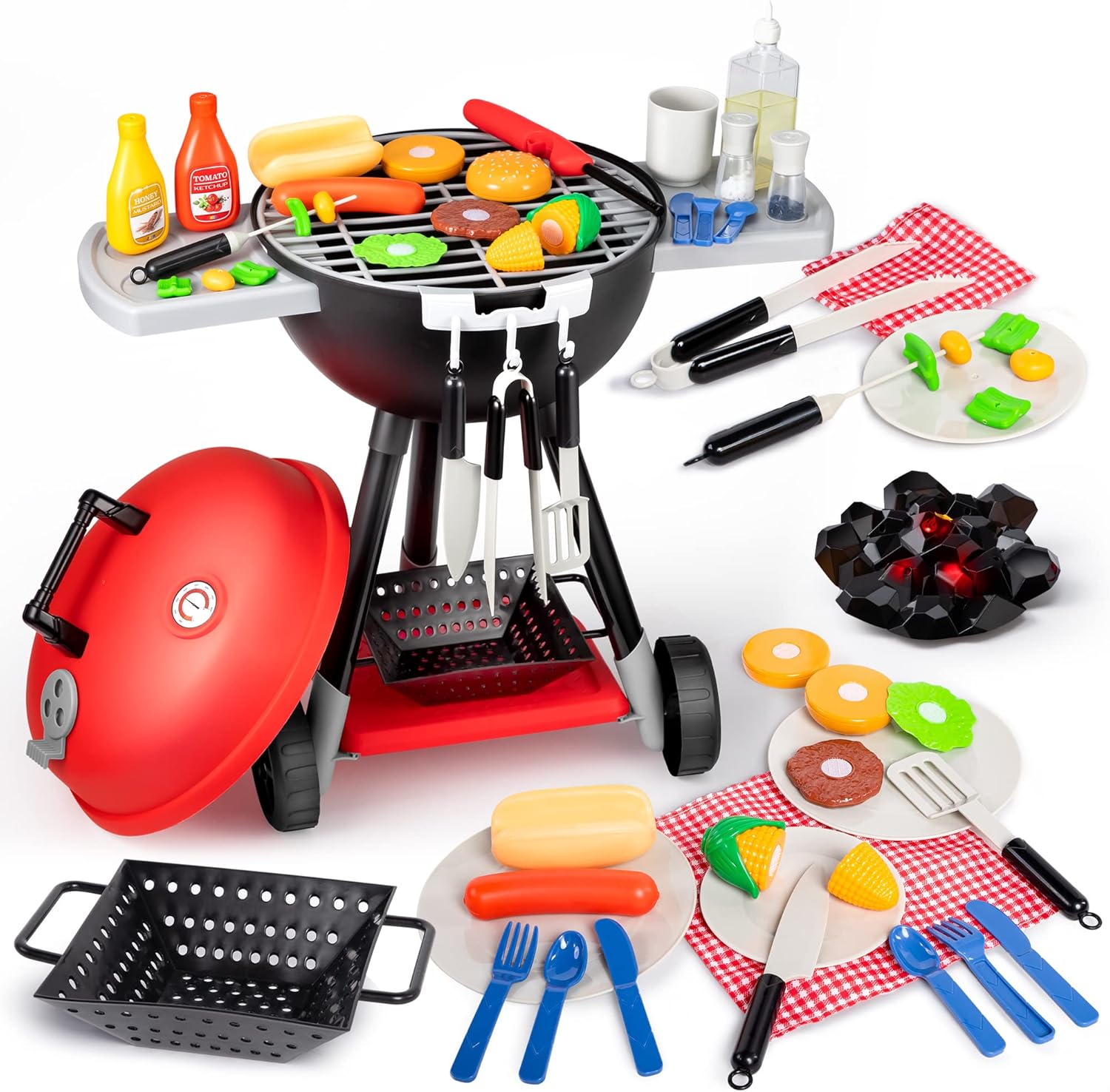 Kids Interactive BBQ Grill Playset - 61 PCS Cooking Toy Set