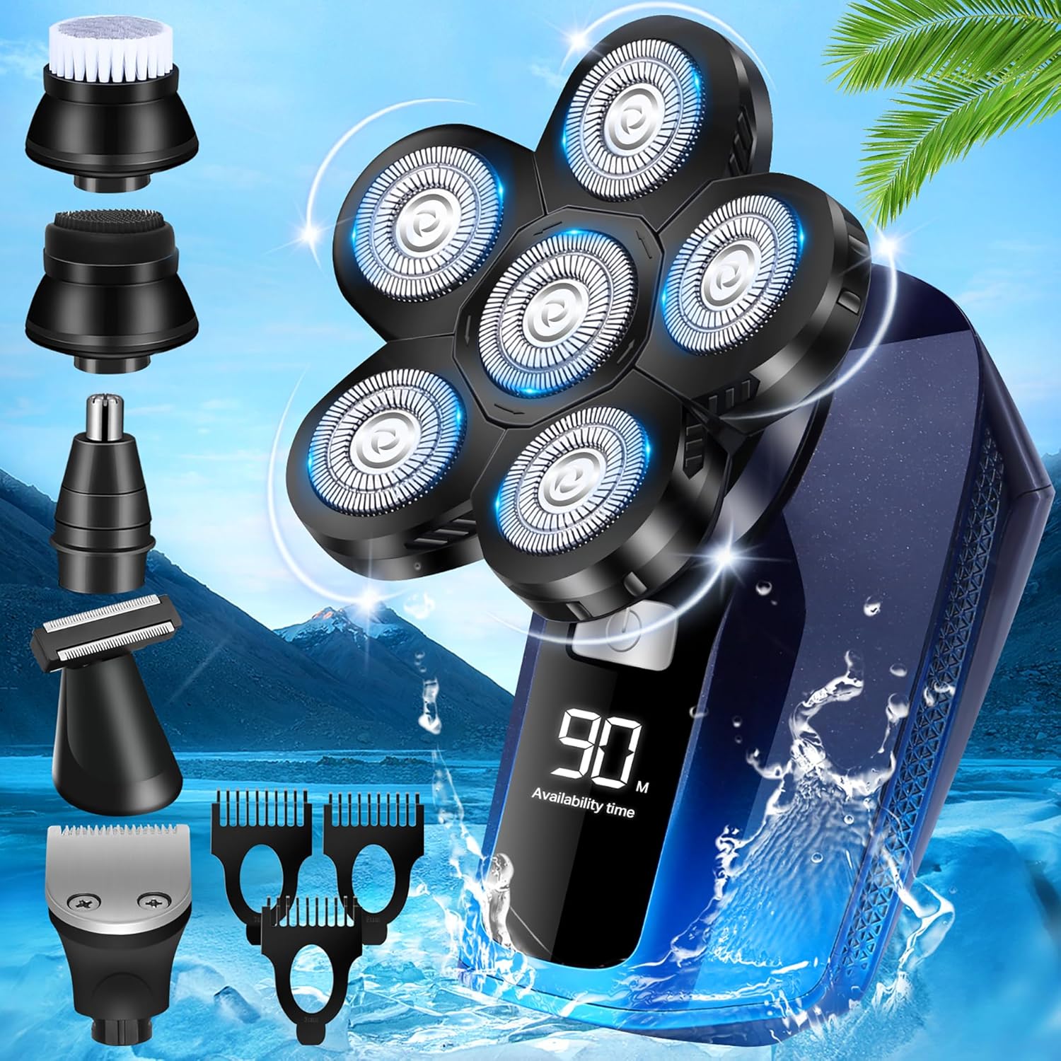 6 in 1 Bald Head Shaver for Men - Cordless Waterproof Razor