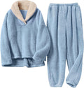 Springrain Fluffy Pajamas Set for Women - Warm Coral Fleece Lounge