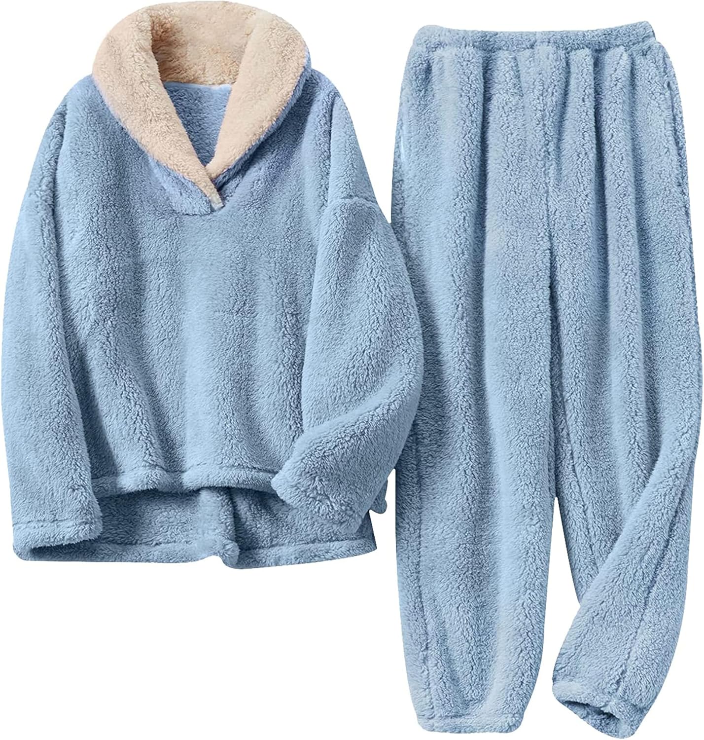 Springrain Fluffy Pajamas Set for Women Warm Fleece Pjs