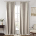 Grey Flax Beige 120 in Linen Pinch Pleated Blackout Curtains - Tall