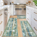Teal and Brown Kitchen Rug Set 3 Pieces - Washable Non Slip Mats
