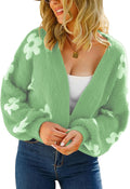 Women Floral Cropped Cardigan - Lightweight Fuzzy Daisy Knit