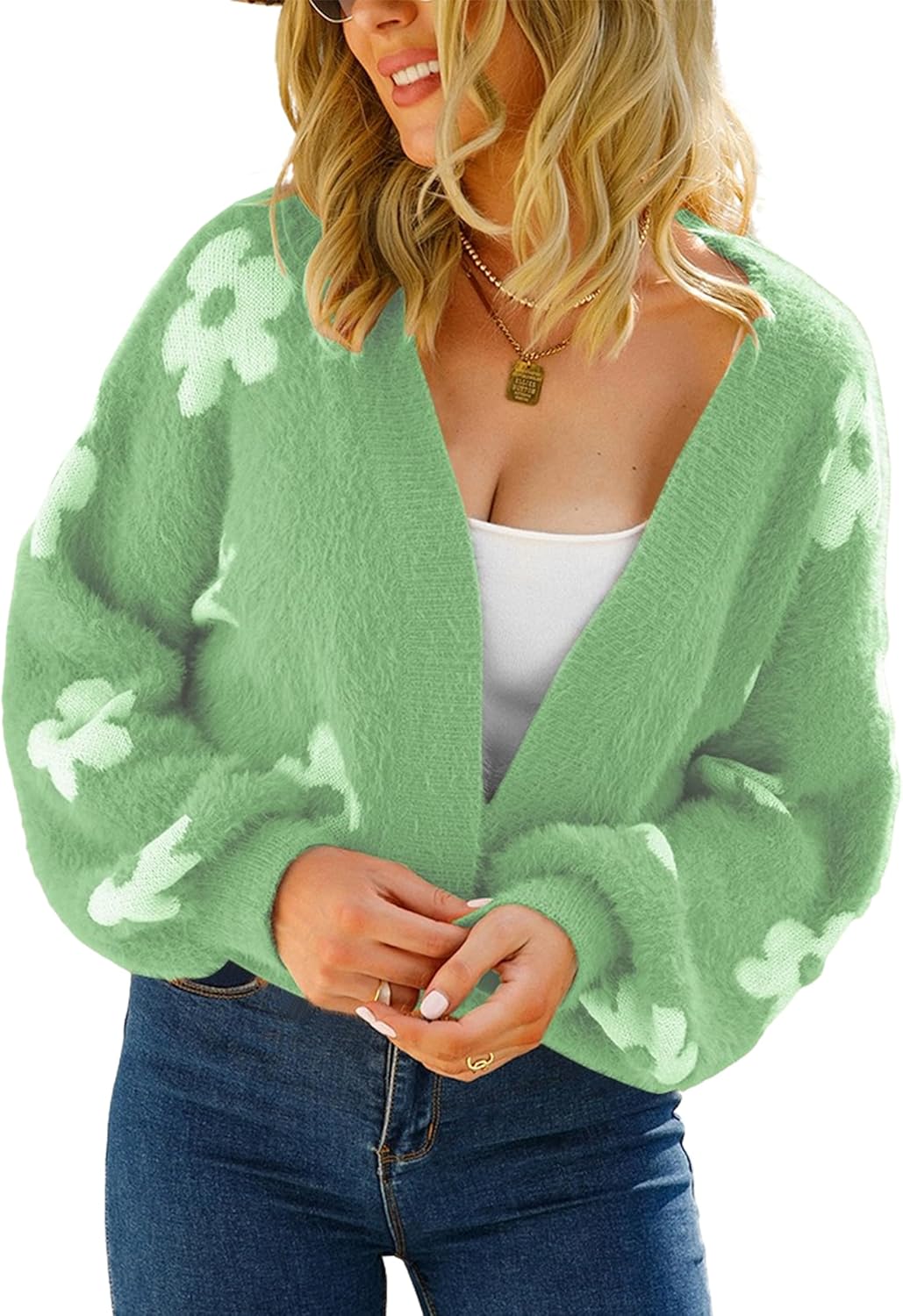 Floral Cropped Cardigan for Women: Stylish Y2K Knit Sweater