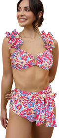 SPORLIKE Women High Waisted Swimsuit with Flounce Straps