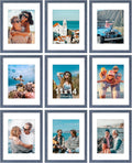 11x14 Picture Frames Set of 9 - Navy Photo Frames with Mats