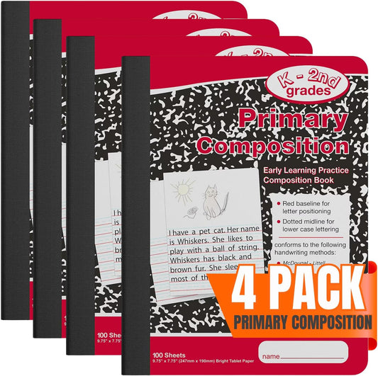 1InTheOffice Primary Composition Notebook 4-Pack - Ideal for K-2 Students!
