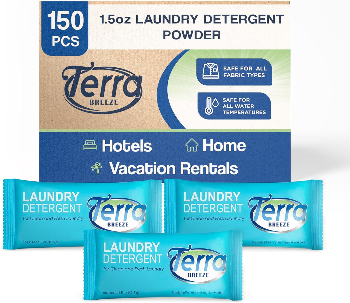 150-Pack Terra Breeze Laundry Detergent Powder - 1.5 oz - Fresh Clean Scent