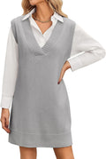 Sweater Vest Dress V Neck Knit Oversized - Casual Fall Staple