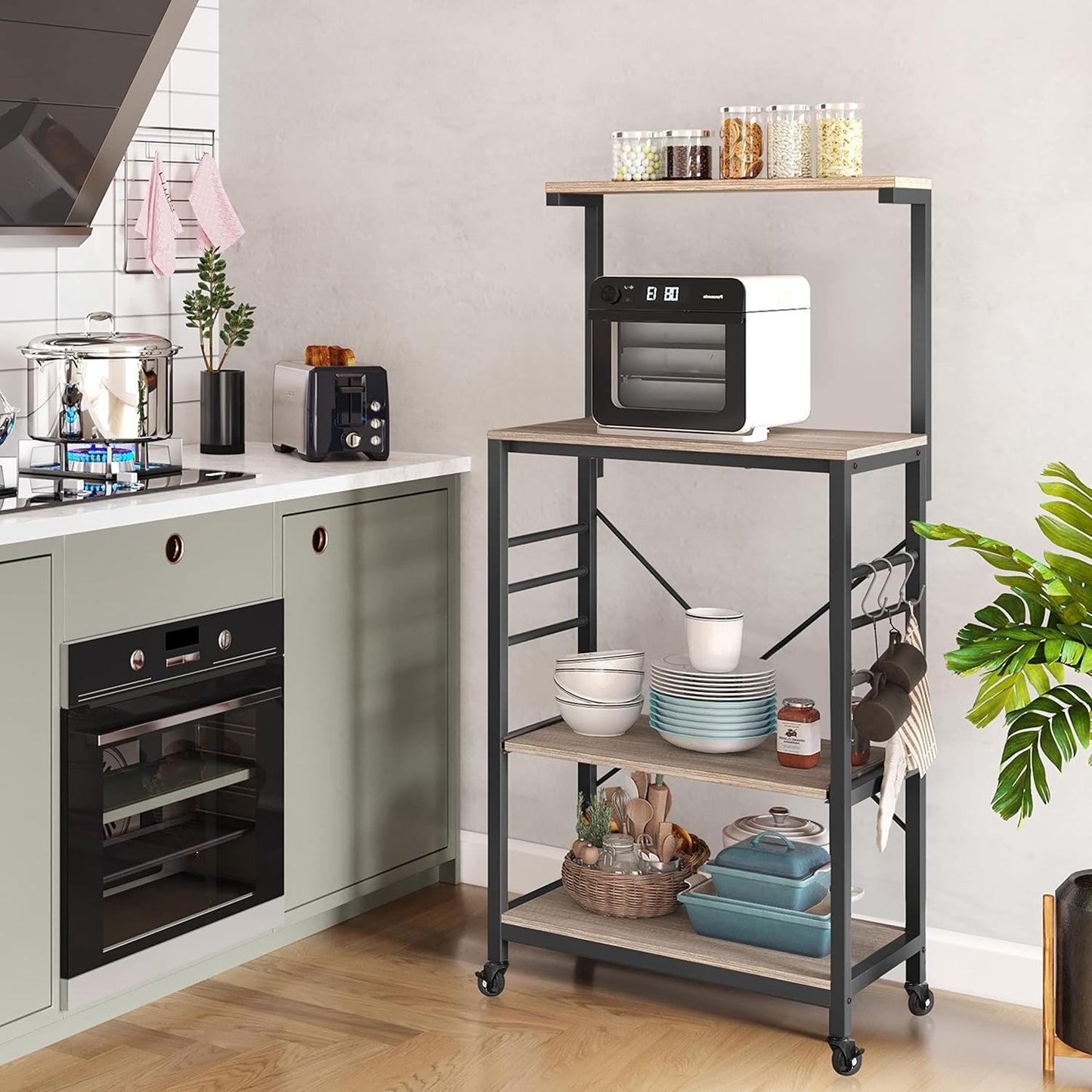 Yaheetech Gray Kitchen Bakers Rack with Rolling Cart