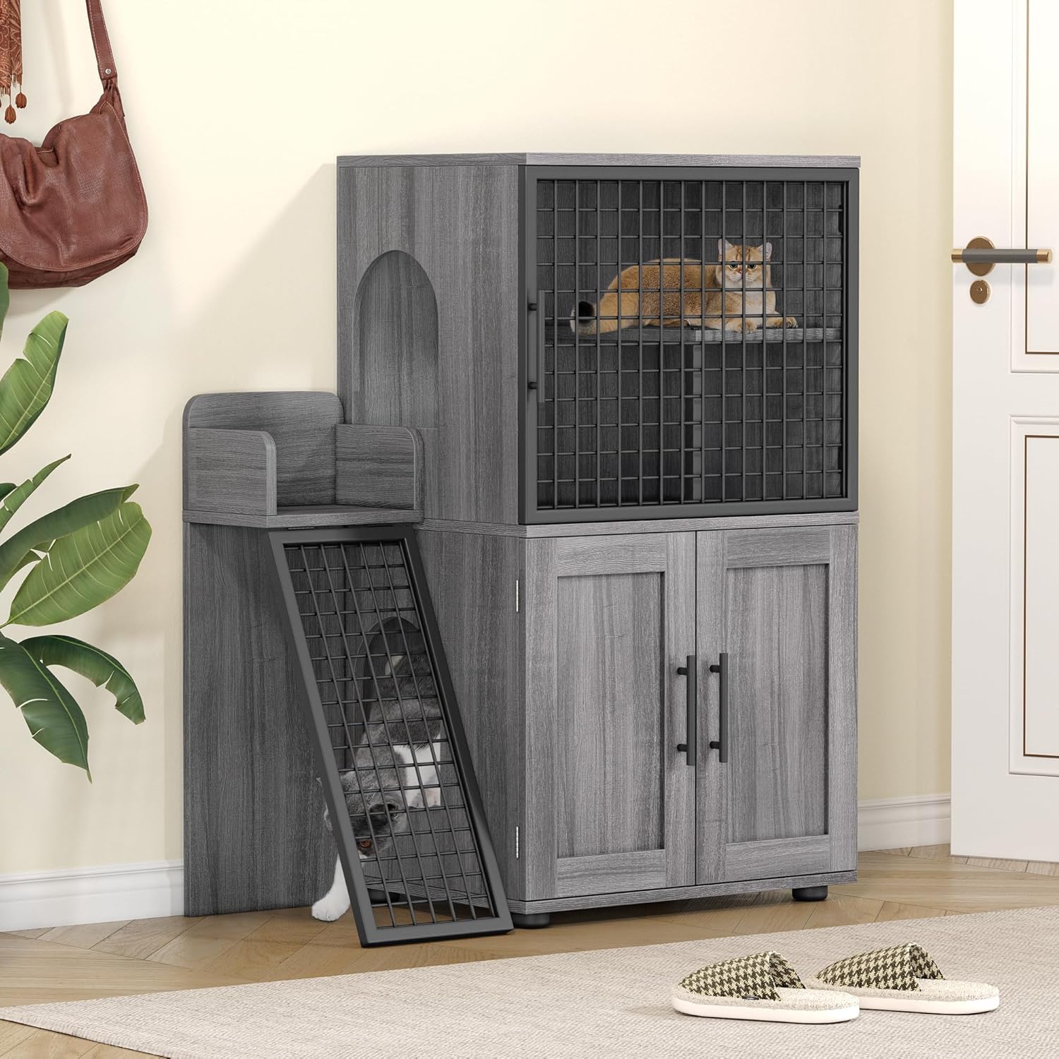 Modern Cat Litter Box Enclosure with Platform for Stylish Homes
