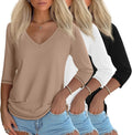 Ficerd 3 Pack Women's V Neck 3/4 Sleeve Tops - Casual Everyday Fit