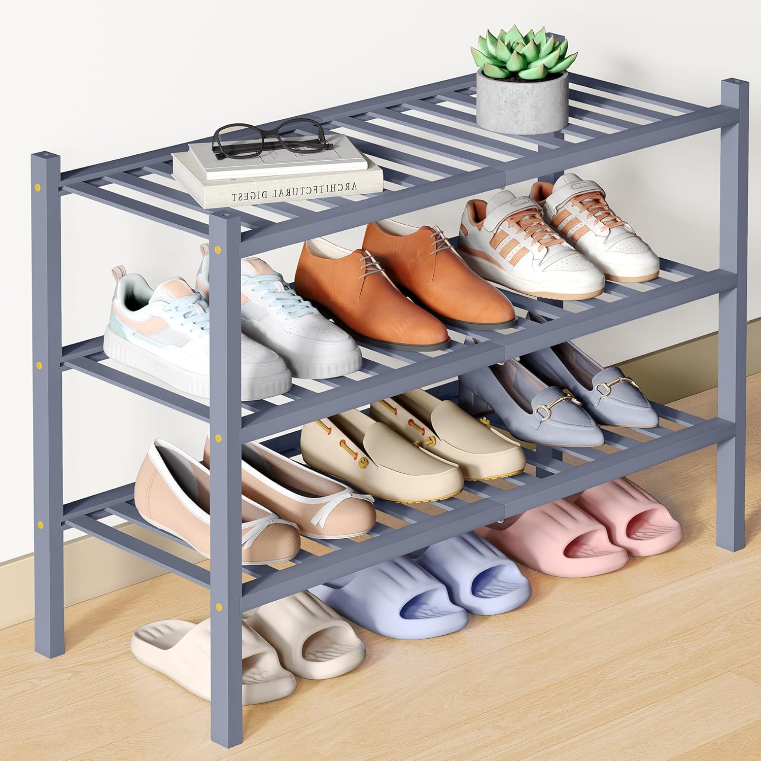 Smiry Bamboo Shoe Rack for Closet - 3 Tier Wooden Organizer